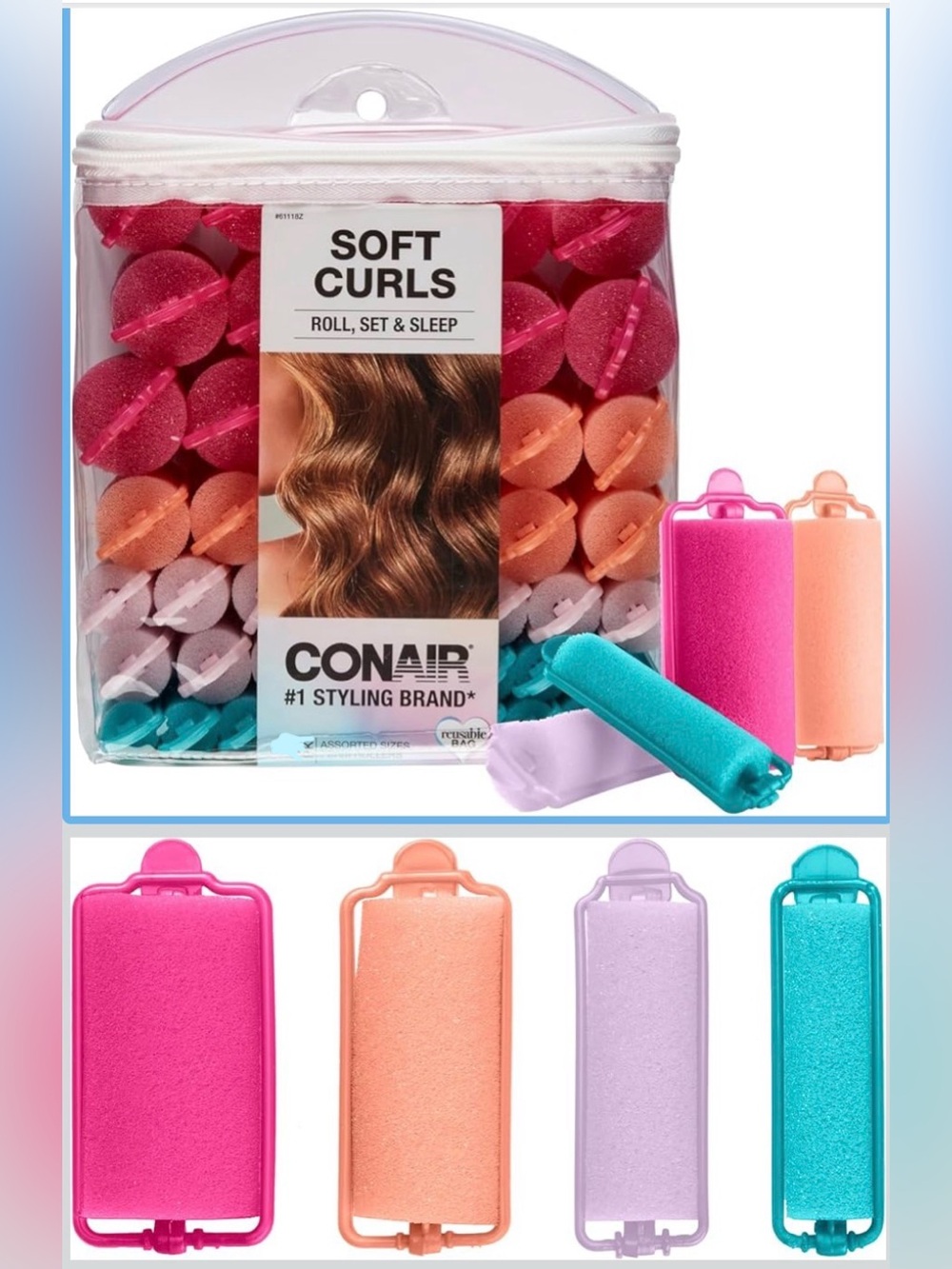 Conair Foam Heatless Overnight Hair Rollers w/ Storage Carrying Case - 46 Count